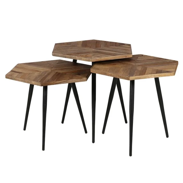 Zago Tables Basses Gigognes (x 3) En Teck Et Métal Hexagonales – WOODY 4