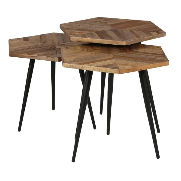 Zago Tables Basses Gigognes (x 3) En Teck Et Métal Hexagonales – WOODY 5