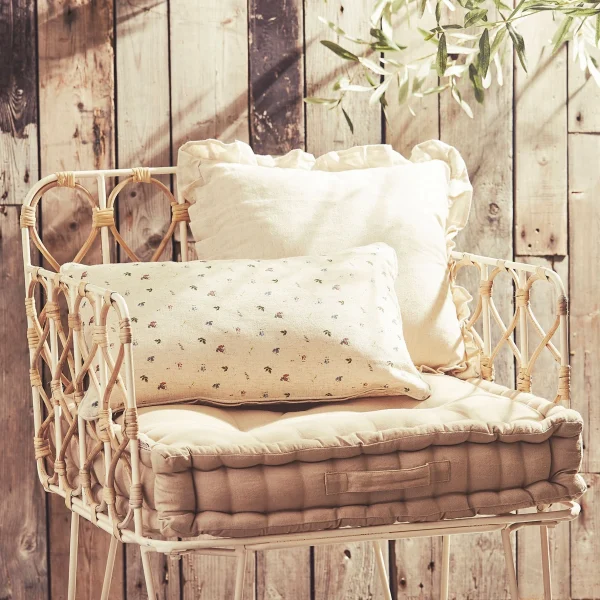 Comptoir De Famille Coussin Matelas Chambray Beige En Coton 7