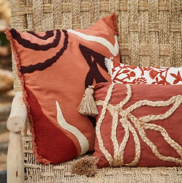 SEMA DESIGN Housse De Coussin Brodée Eterra Terracotta 50x30cm Coton+jute 5