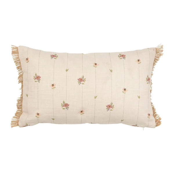 Comptoir De Famille Coussin Fleuri Beige Et Rose 50x30cm En Coton Et Jute – Louise 1