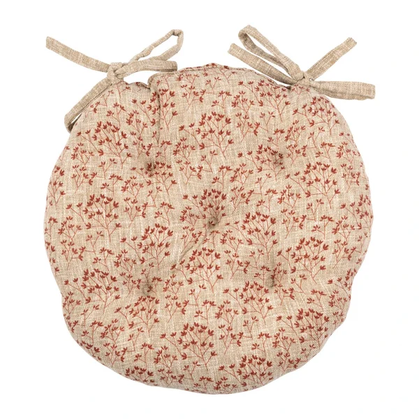 Comptoir De Famille Galette De Chaise Ronde Fleurie Rouge D40cm En Coton – Clivie 1