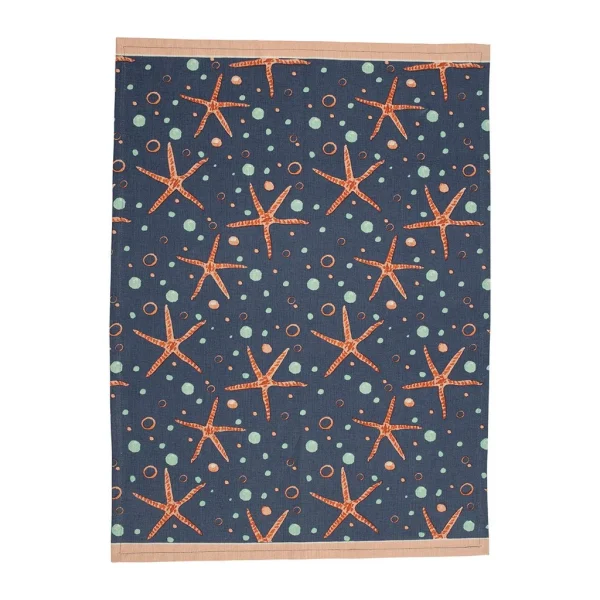 Jardin D’Ulysse Torchon Aqua Bleu Et Corail 1