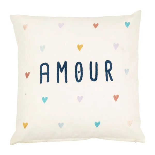 Jardin D’Ulysse Coussin à Pois Amour Brodée écru Et Noir 45x45cm Coton – Famille 1