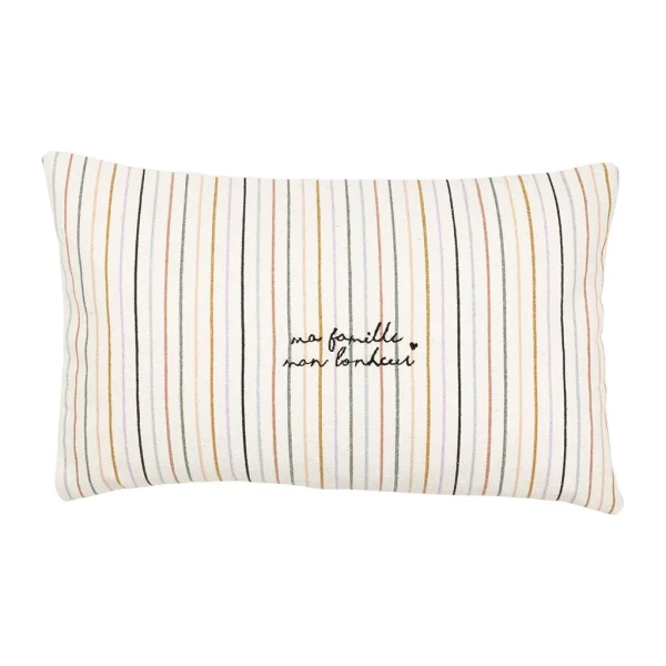 Jardin D’Ulysse Coussin Rayé Multicolore Pastel 50x30cm En Coton – Famille 1
