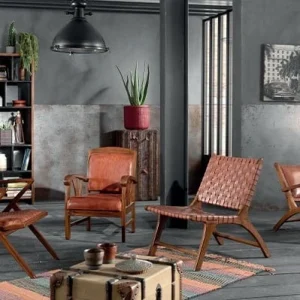 Casita Fauteuil En Teck Et Lanières De Cuir Marron – Irene 12