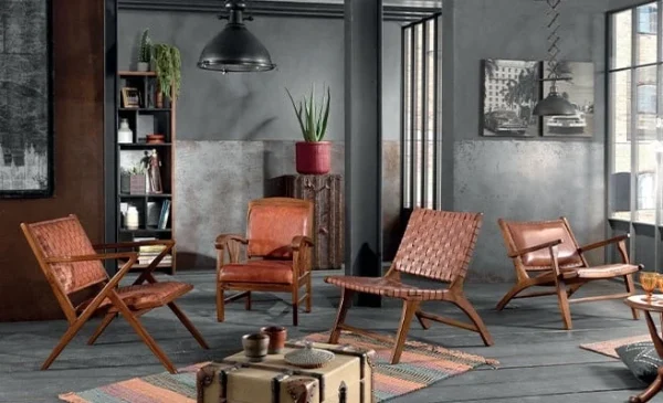 Casita Fauteuil En Teck Et Lanières De Cuir Marron – Irene 4