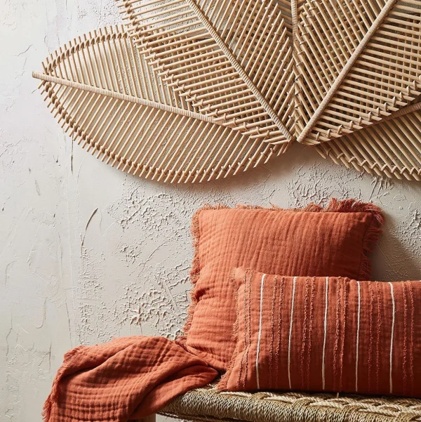 SEMA DESIGN Housse De Coussin Earth Notes Terracotta 45x45cm Gaze De Coton 5