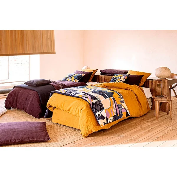 HARMONY HAOMY Drap Housse Viti Argile 160x200cm 100% Lin Lavé 4