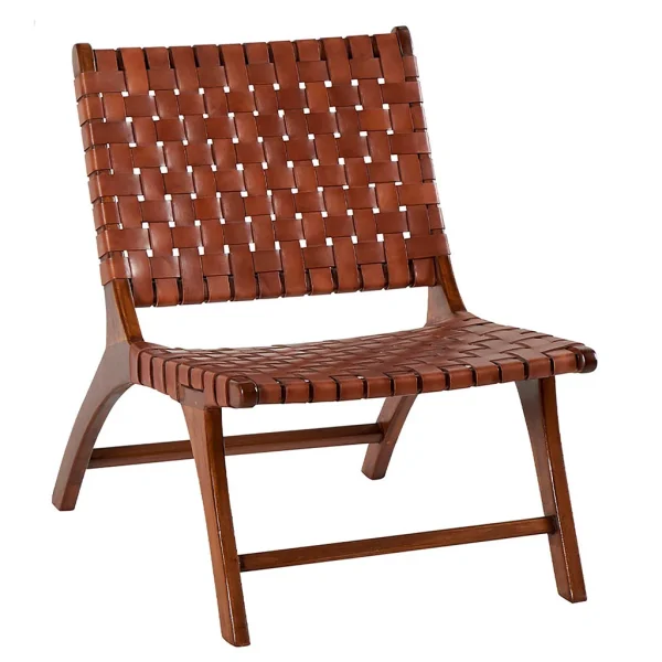 Casita Fauteuil En Teck Et Lanières De Cuir Marron – Irene 1
