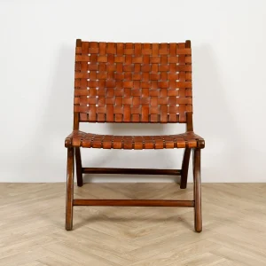 Casita Fauteuil En Teck Et Lanières De Cuir Marron – Irene 14