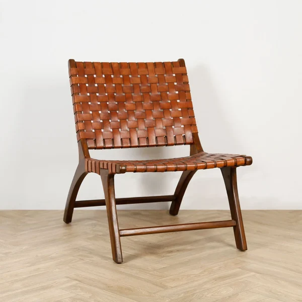 Casita Fauteuil En Teck Et Lanières De Cuir Marron – Irene 6