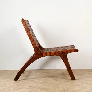 Casita Fauteuil En Teck Et Lanières De Cuir Marron – Irene 18