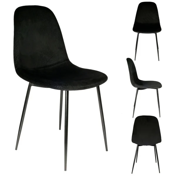 Home Déco Factory Chaise Salle à Manger En Velours Cotelé Noir – Giulia 3