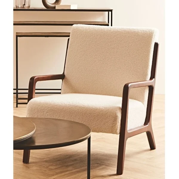 Zago Fauteuil En Bouclette écru Et Pin – Nala 6