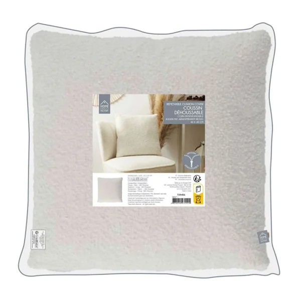 Home Déco Factory Coussin Doudou Bouclé Crème 40x40cm 3