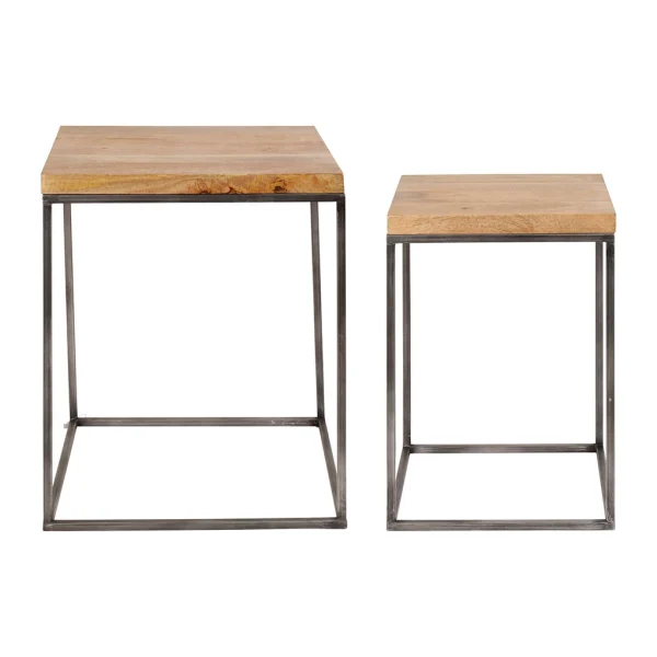 SEMA DESIGN Tables D’appoint Gigogne (x2) En Manguier Naturel Et Fer 1