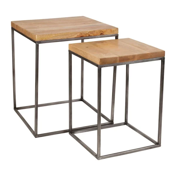 SEMA DESIGN Tables D’appoint Gigogne (x2) En Manguier Naturel Et Fer 3